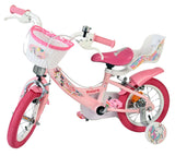 Rosa Kinderfahrrad mit Korb und Einhorn-Motiv, 12 Zoll Reifen