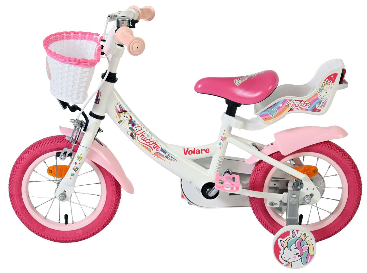 Kinderfahrrad in Weiß und Pink mit Korb und Stützrädern