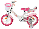 Kinderfahrrad in Weiß und Pink mit Korb und Stützrädern