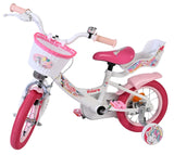 Kinderfahrrad in Weiß und Pink mit Korb und Einhorn-Motiv