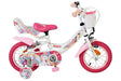 Kinderfahrrad in Weiß und Pink mit Einhorn-Motiv und Korb