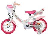 Kinderfahrrad in Weiß und Pink mit Korb und Einhorn-Motiv