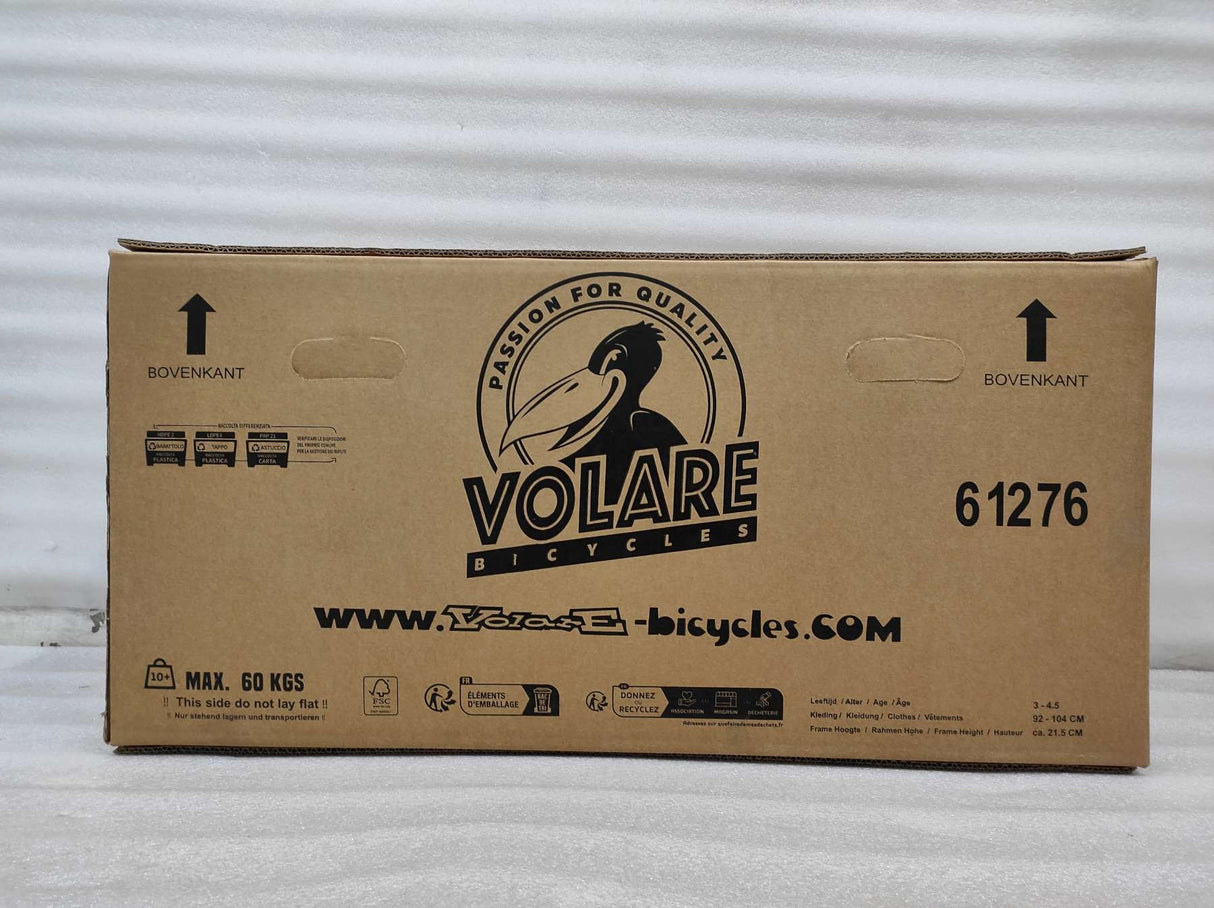 Kartonverpackung für ein Fahrrad mit Logo und Gewichtsangabe