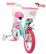 Kinderfahrrad in Pink und Türkis mit Einhorn-Motiv und Korb