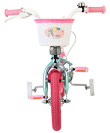 Kinderfahrrad in Pink und Blau mit Einhornkorb und Stützrädern