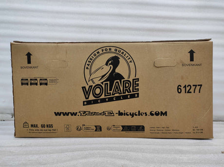 Kartonverpackung für ein Fahrrad mit Logo und Versandhinweisen