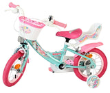 Kinderfahrrad in Türkis und Pink mit Korb und Einhorn-Motiv
