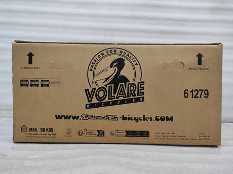 Kartonverpackung für ein Fahrrad mit Logo und Gewichtshinweis