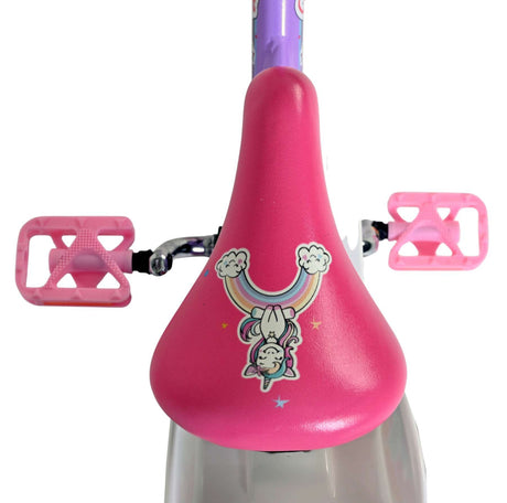 Rosa Kindersitz mit Einhornmotiv und pinken Pedalen