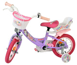 Volare Unicorn Kinderfahrrad Mädchen 12 Zoll – Lila mit Stützrädern, Hand- & Rücktrittbremse, Korb und Puppensitz