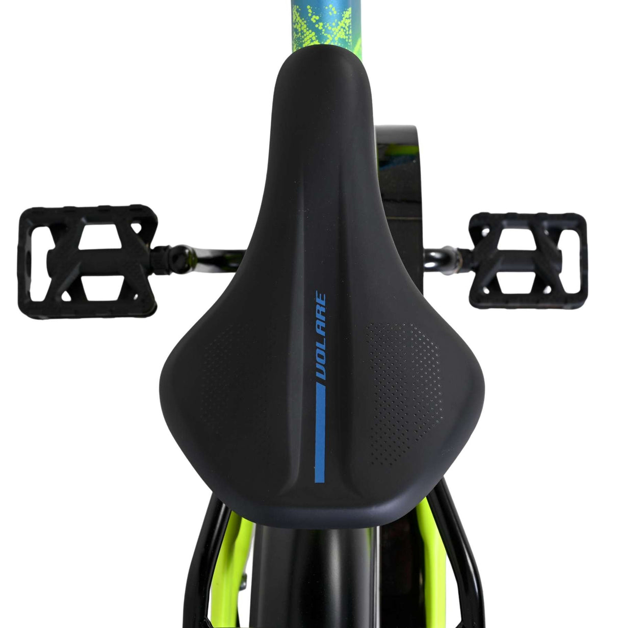 Schwarzer Fahrradsattel mit blauen Akzenten und rutschfester Oberfläche