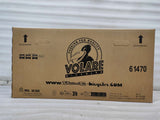 Kartonverpackung für ein Fahrrad mit Logo und Gewichtsangabe