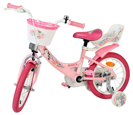 Rosa Kinderfahrrad mit Korb, Einhorn-Motiv und stabilen Reifen