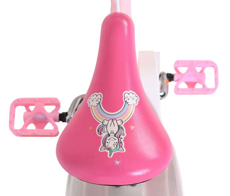 Rosa Fahrradsattel mit Einhorn-Motiv und Regenbogen-Design