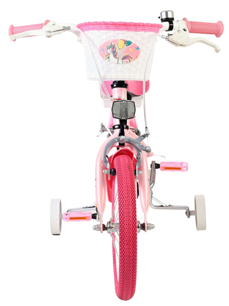 Rosa Kinderfahrrad mit Einhornkorb und stabilen Stützrädern