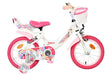 Kinderfahrrad in Weiß und Pink mit Einhorn-Motiv und Korb