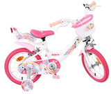 Kinderfahrrad in Weiß und Pink mit Einhorn-Motiv und Korb