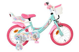 Kinderfahrrad in Mintgrün mit pinken Akzenten und Einhornmotiven