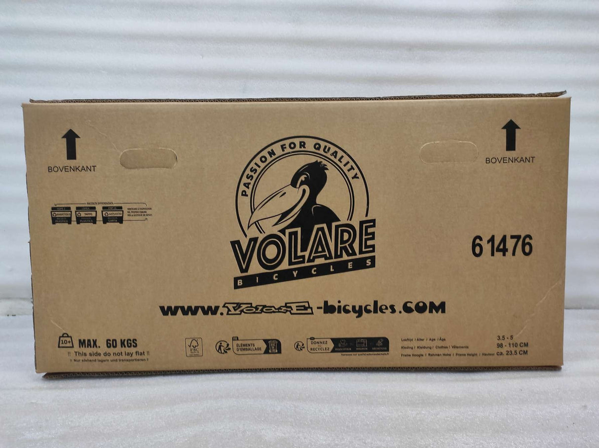 Kartonverpackung für ein Fahrrad mit Logo und Gewichtsangabe