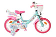 Kinderfahrrad in Mintgrün und Pink mit Einhorn-Motiv und Korb
