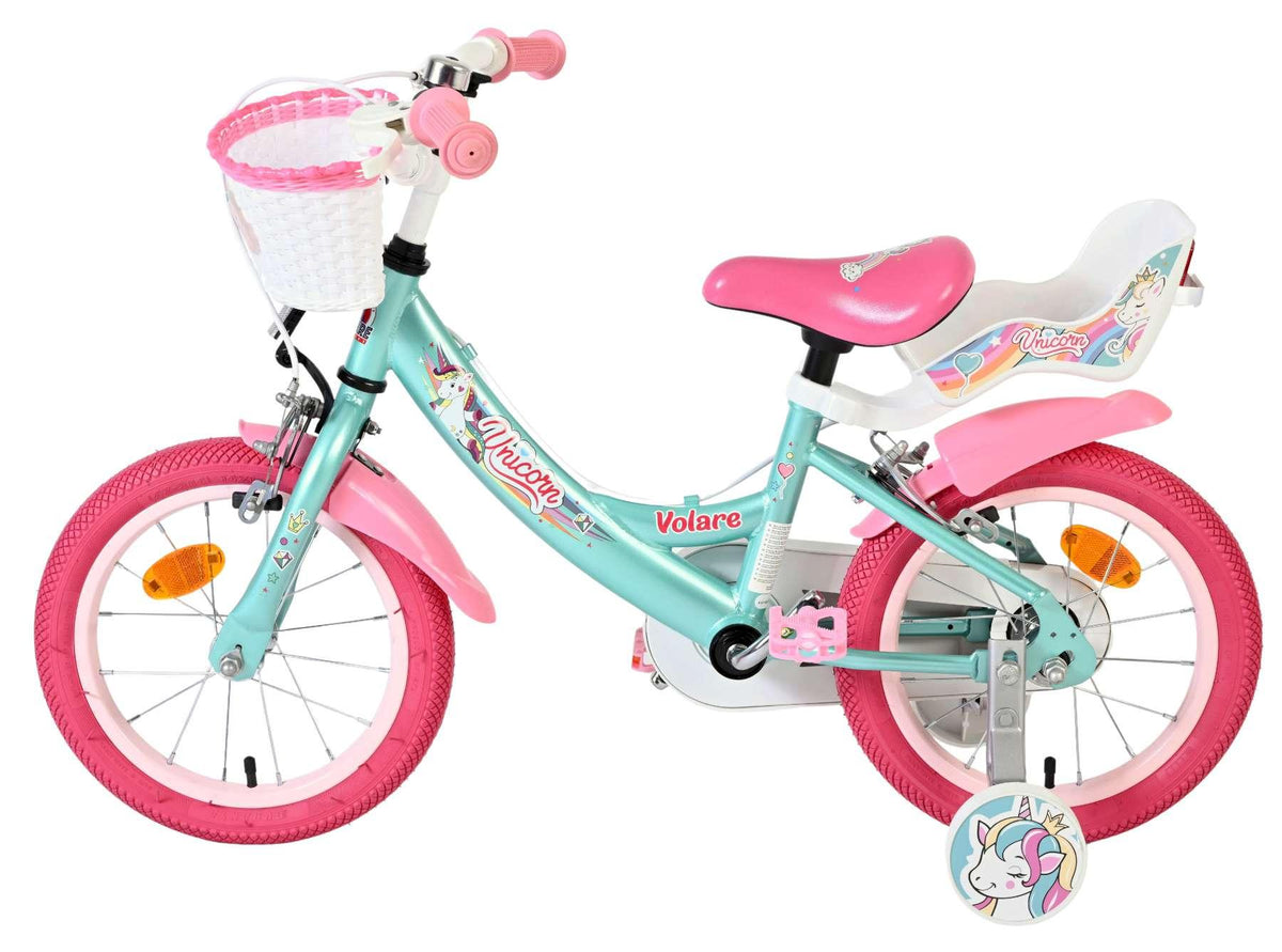Kinderfahrrad in Mintgrün und Pink mit Korb und Tiermotiv