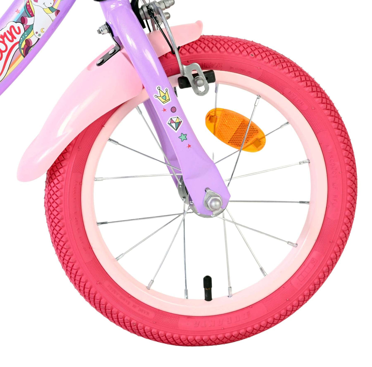 Volare Unicorn Kinderfahrrad für Mädchen 14 Zoll Lila mit Korb und abnehmbaren Stützrädern