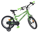 Grünes Kinderfahrrad mit 16-Zoll-Rädern und Stützrädern