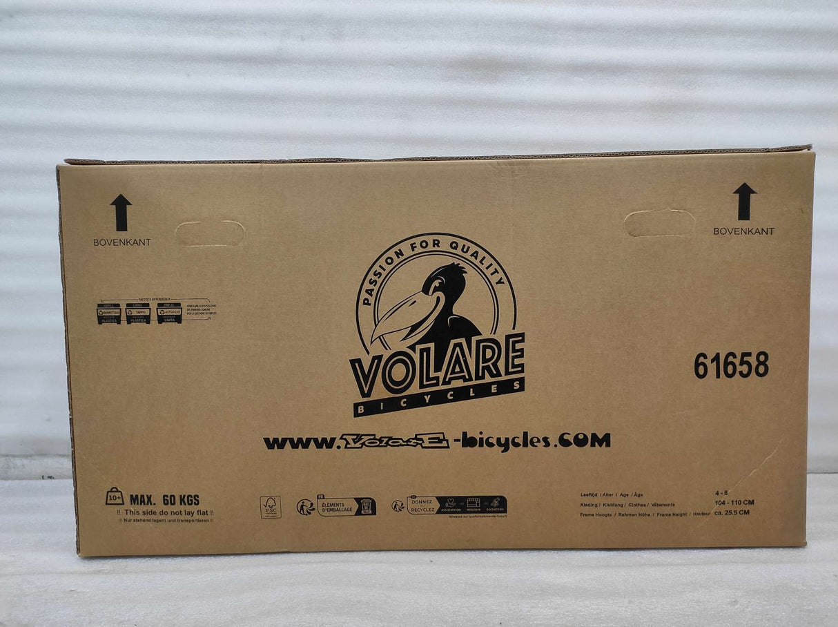 Kartonverpackung für ein Fahrrad mit Logo und Gewichtsangabe