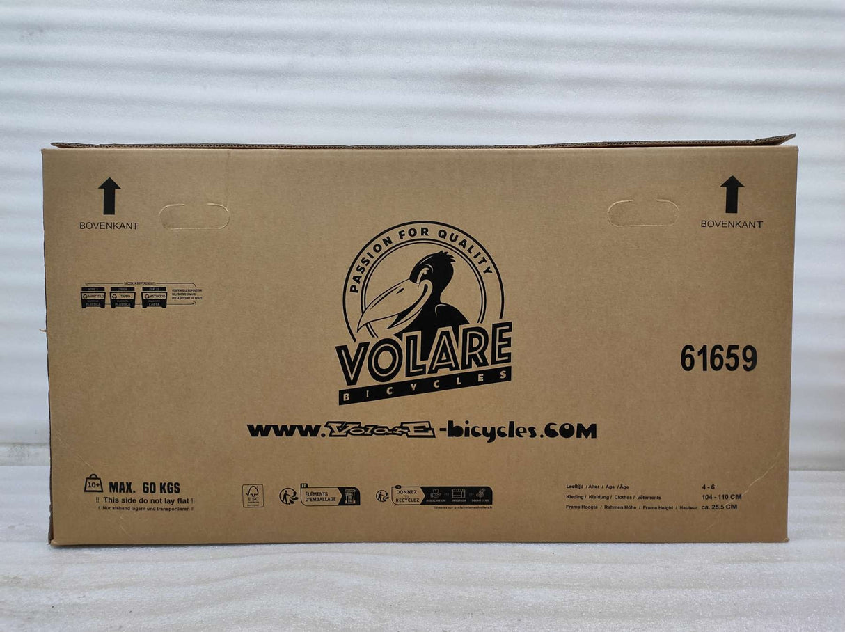 Kartonverpackung für ein Fahrrad mit Logo und Informationen