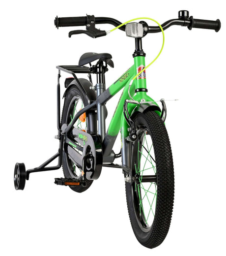 Kinderfahrrad in Grün und Schwarz mit Stützrädern und robustem Reifen