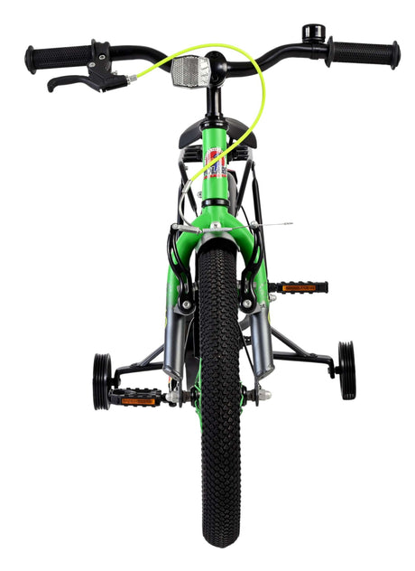 Kinderfahrrad in Grün mit Stützrädern und verstellbaren Handgriffen