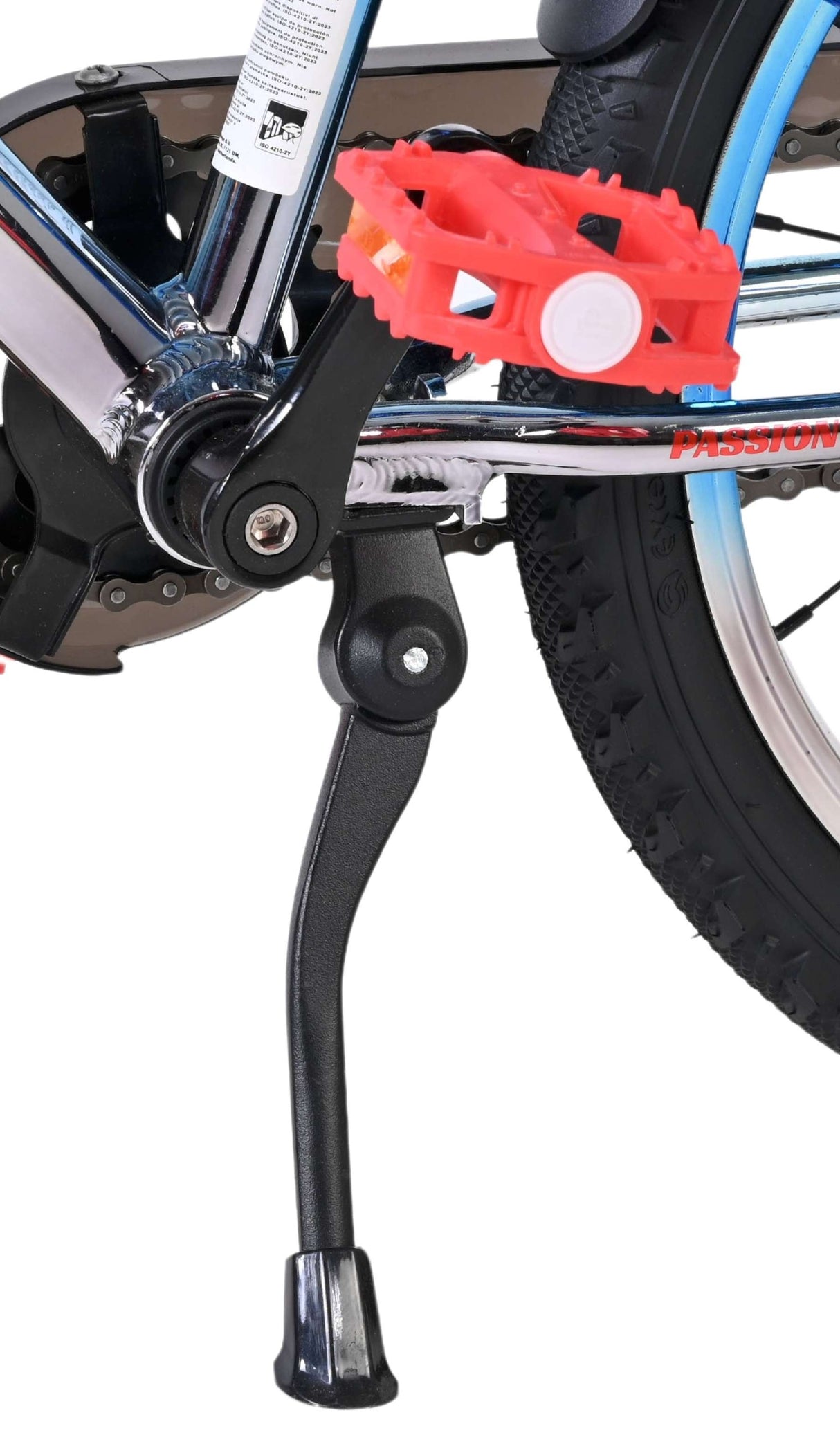 Fahrradständer mit rotem Pedal und schwarzem Standfuß