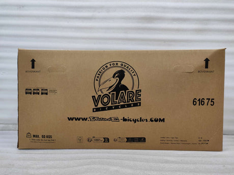 Kartonverpackung für Fahrräder mit Logo und Gewichtsangabe