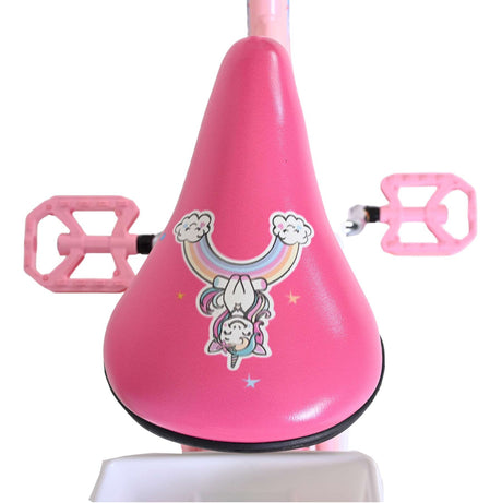 Rosa Fahrradsattel mit Einhorn-Design und Regenbogenmotiv