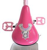 Rosa Fahrradsattel mit Einhorn-Design und Regenbogenmotiven