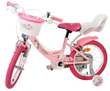 Rosa Kinderfahrrad mit Korb und Einhorn-Motiv, 16 Zoll Räder