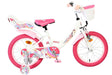 Kinderfahrrad in Weiß und Pink mit Einhorn-Motiv und Korb