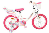 Kinderfahrrad in Weiß und Pink mit Einhorn-Motiv und Korb