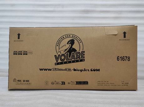 Kartonverpackung für ein Fahrrad mit Logo und Versandinformationen