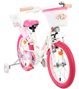 Kinderfahrrad in Weiß mit pinken Akzenten und Korb vorne