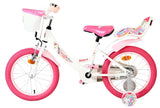 Kinderfahrrad in Weiß und Pink mit Korb und Einhorn-Design