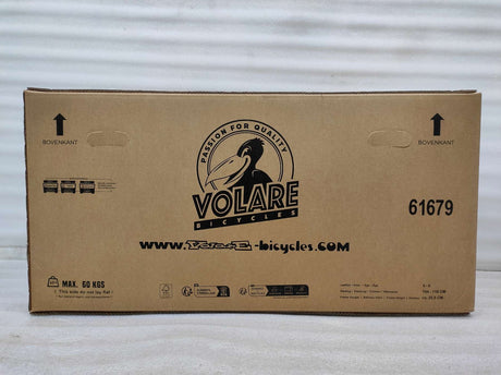 Kartonverpackung für Fahrräder mit Logo und Versandinformationen