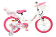 Kinderfahrrad in Weiß und Pink mit Einhorn-Motiv und Korb