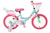 Kinderfahrrad in Türkis und Pink mit Einhorn-Motiv und Korb