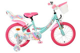Kinderfahrrad in Türkis und Pink mit Einhorn-Motiv und Korb