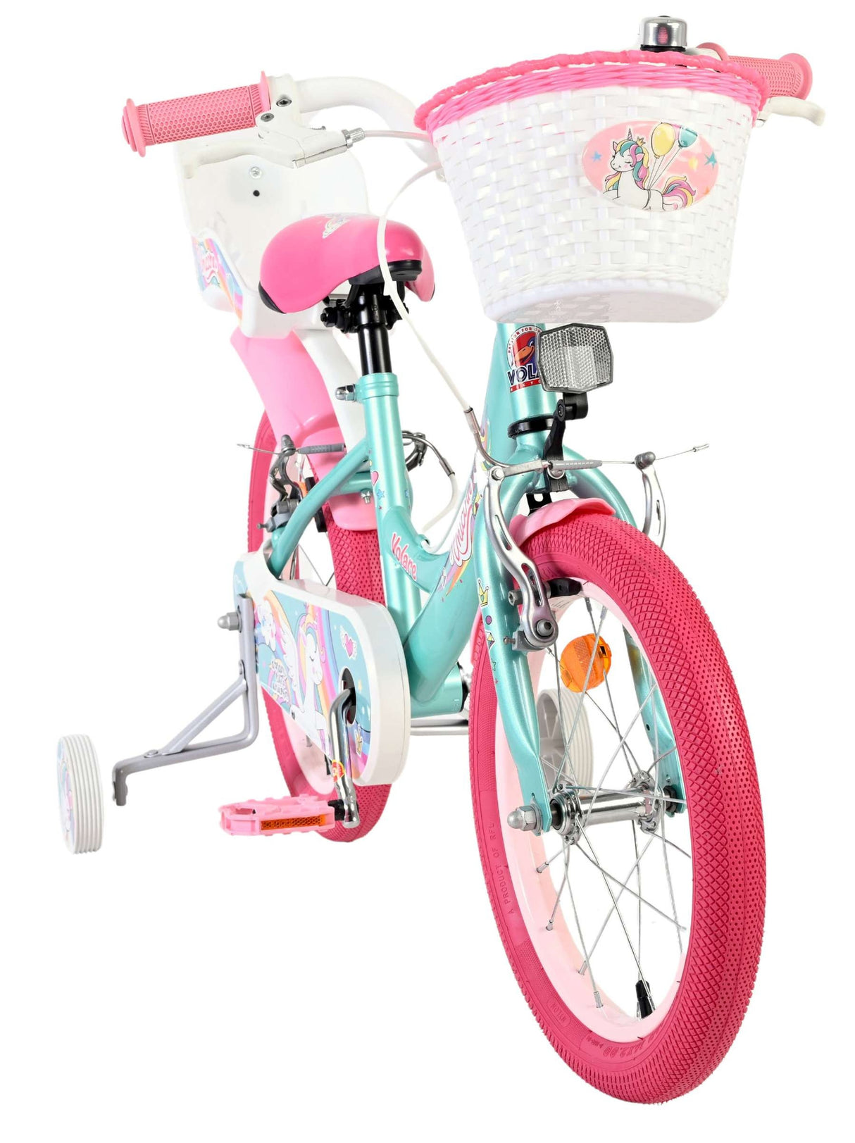 Volare Unicorn Kinderfahrrad 16 Zoll Grün mit Handbremsen und Stützrädern