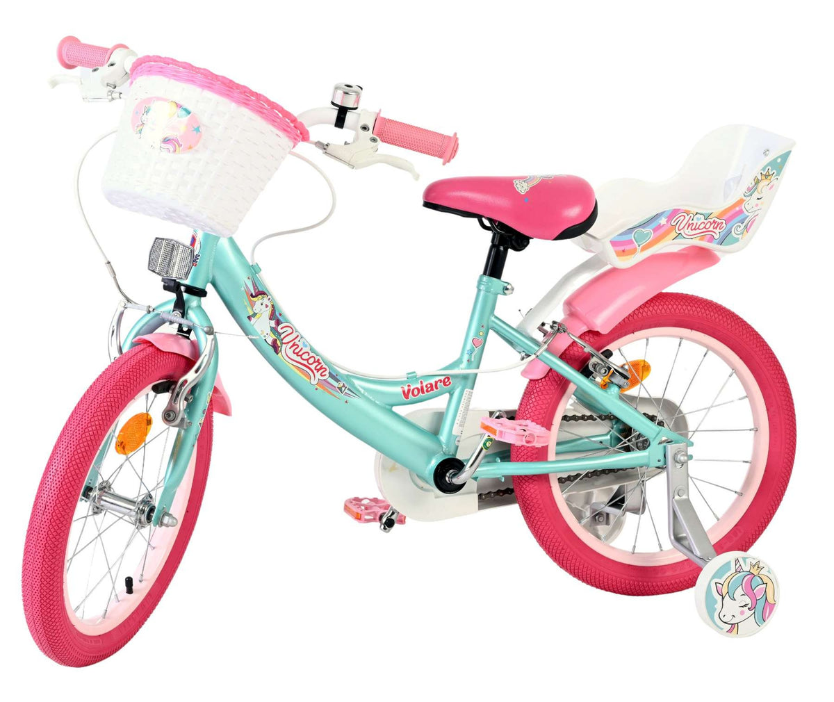 Volare Unicorn Kinderfahrrad 16 Zoll Grün mit Handbremsen und Stützrädern
