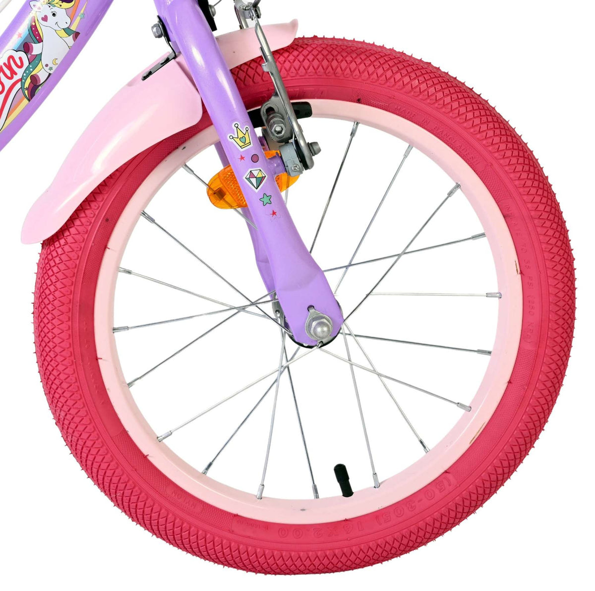 Volare Unicorn Kinderfahrrad 16 Zoll Lila mit Handbremsen und Stützrädern