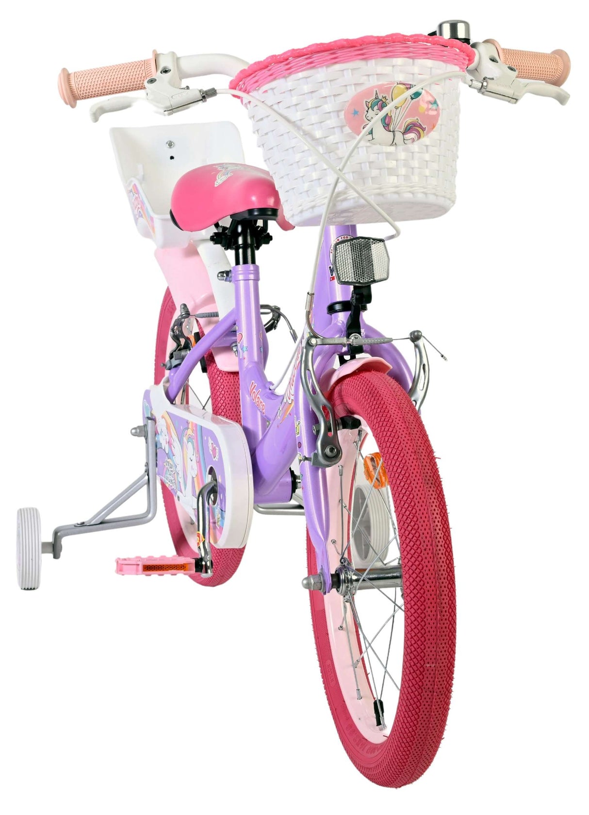 Volare Unicorn Kinderfahrrad 16 Zoll Lila mit Handbremsen und Stützrädern