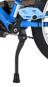 Blaue Fahrradpedale mit schwarzem Seitenständer und Gummifuß